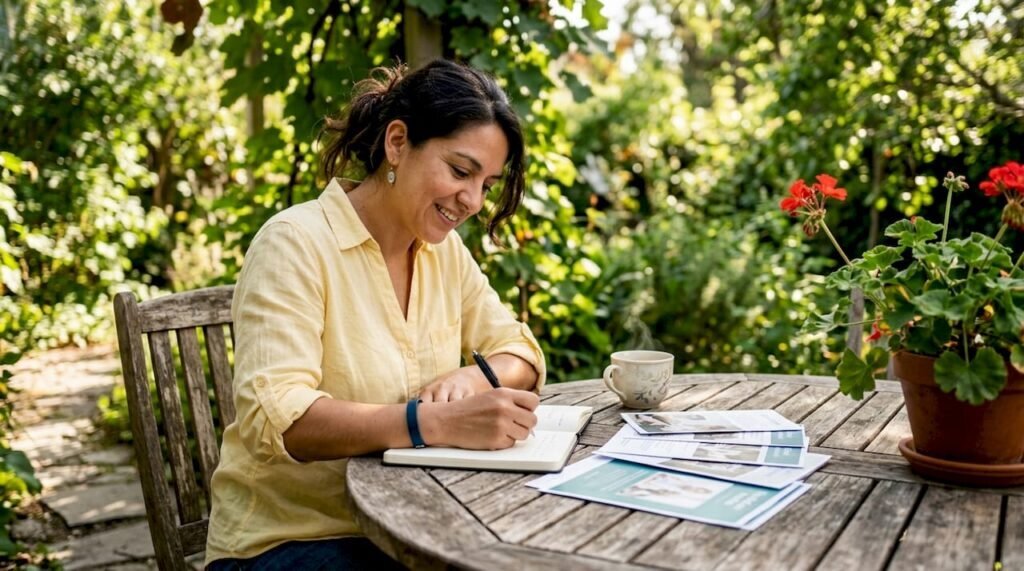 Small business owner planning marketing at home