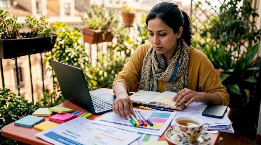 Small business owner planning social media strategy