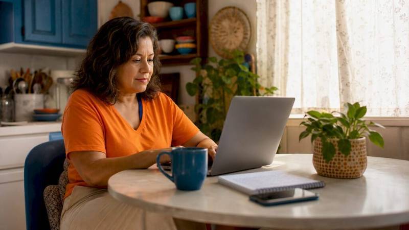 Woman optimizing small business website at desk