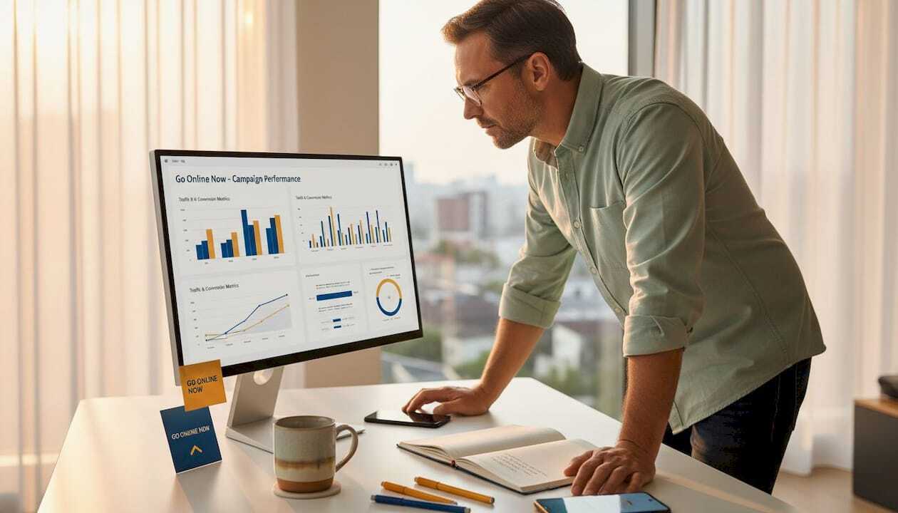 Man reviewing email campaign analytics at desk
