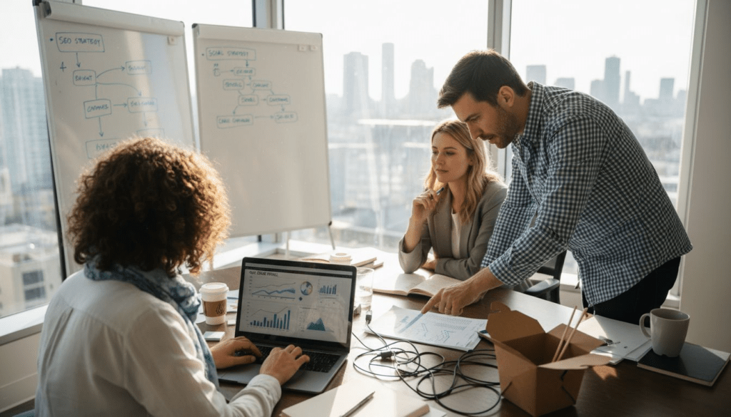 Small business team using marketing automation tools