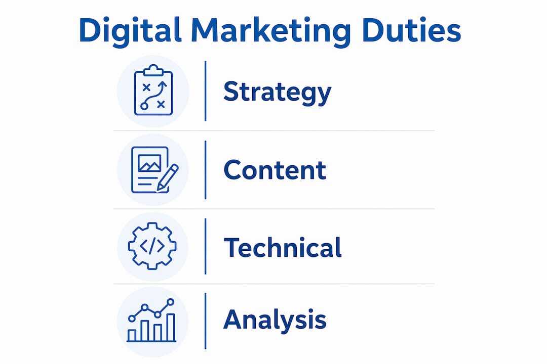 Infographic illustrating four core digital marketing duties