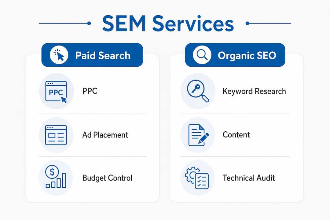Infographic comparing Paid Search and Organic SEO services