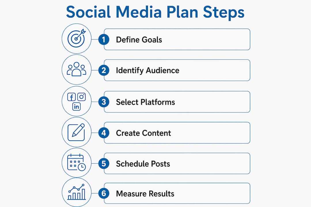 Infographic showing step-by-step social media plan process